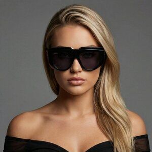 Max Mara ORSOLA MM0083 01A Sunglasses Shiny Black Shield Frame, Smoke Lenses